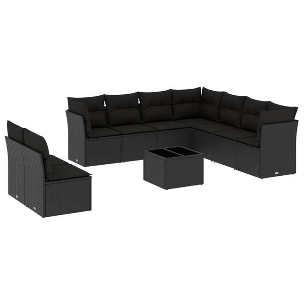 vidaXL Set Divani da Giardino 10pz con Cuscini in Polyrattan Nero