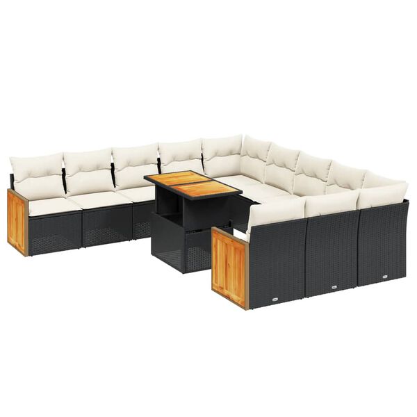 vidaXL Set Divani da Giardino 11 pz con Cuscini in Polyrattan Nero
