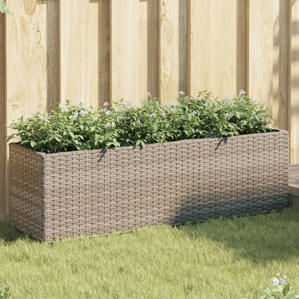 vidaXL Fioriera da Giardino con 3 Vasi Grigia 105x30x32 cm Polyrattan
