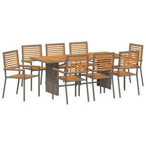 vidaXL Set da Pranzo per Giardino 9 pcs Grigio e Marrone polyrattan