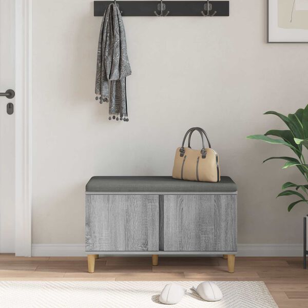 vidaXL Panca per ingresso con cuscino Grigio Sonoma 80 x 38 x 46 cm