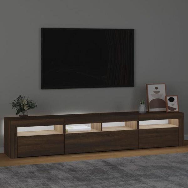 vidaXL Mobile Porta TV con Luci LED Rovere Marrone 210x35x40 cm