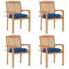 vidaXL Sedie da Giardino Impilabili 4 pz con Cuscini Massello di Teak