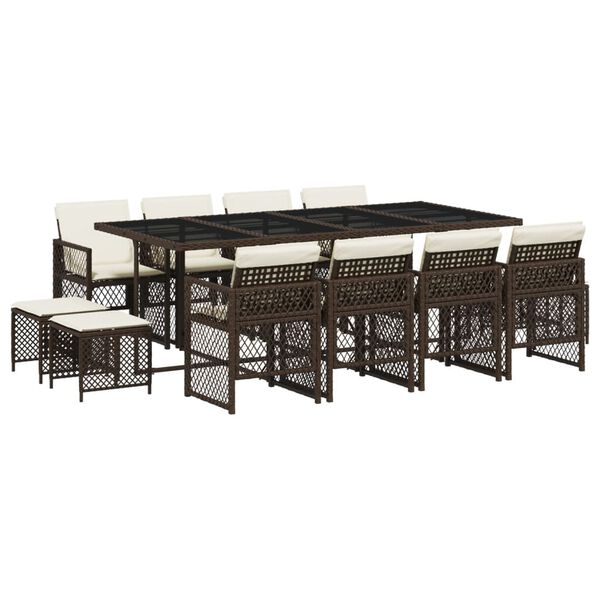 vidaXL Set da Pranzo da Giardino 13pz con Cuscini Marrone Polyrattan