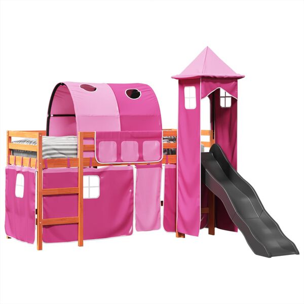 vidaXL Letto a Soppalco con Torre Bambini Rosa 80x200cm Massello Pino