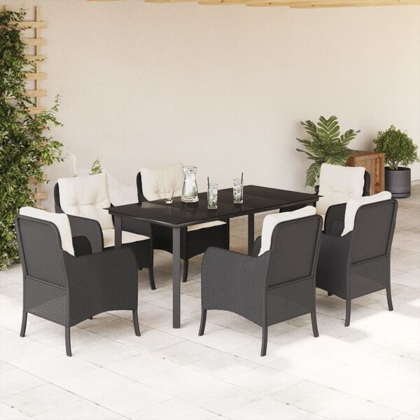 vidaXL Set da Pranzo da Giardino 7 pz Nero con Cuscini in Polyrattan