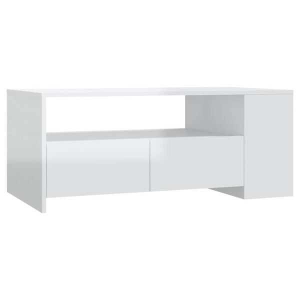 vidaXL Tavolino da Salotto Bianco Lucido 102x55x42 cm Legno Compensato