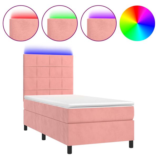 vidaXL Letto a Molle con Materasso e LED Rosa 80x200 cm in Velluto