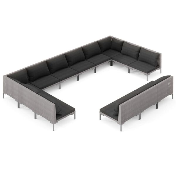vidaXL Set Divani da Giardino 13 pz Cuscini in Polyrattan Grigio Scuro