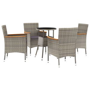 vidaXL Set Bistr&ograve; da Giardino 5 pz con Cuscini in Polyrattan Grigio