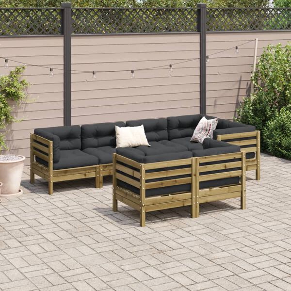 vidaXL Set Divani da Giardino 7pz con Cuscini Legno Impregnato di Pino
