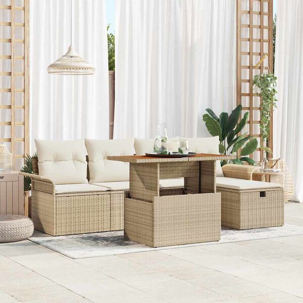 vidaXL Set Divano da Giardino con cuscino 6 pcs Beige polyrattan