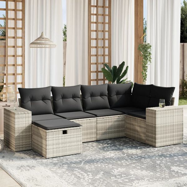 vidaXL Set Divano da Giardino 6pz con Cuscini Grigio Chiaro Polyrattan