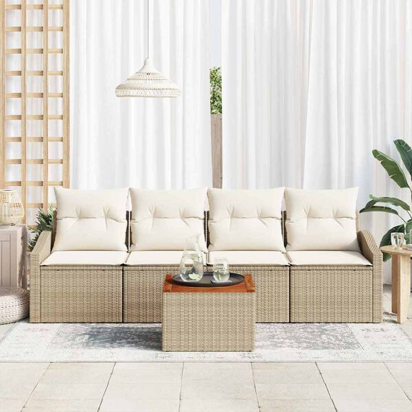 vidaXL Set Divano da Giardino 5 pcs Beige e Crema polyrattan