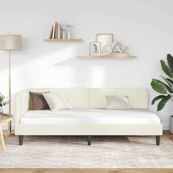 vidaXL Cornice del letto ad angolo Crema 100 x 200 cm Velluto