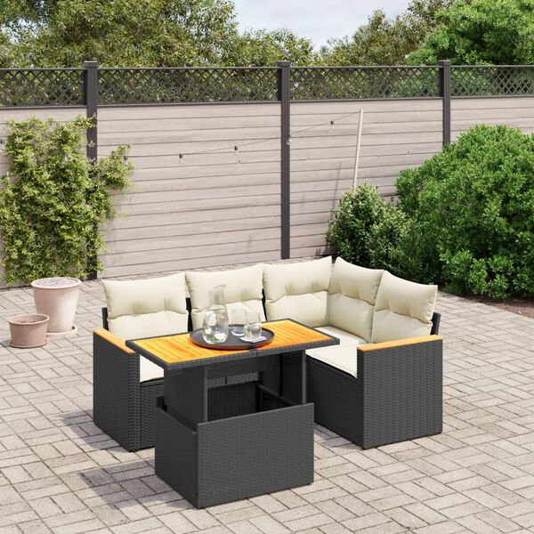 vidaXL Set Divani da Giardino 5 pz con Cuscini in Polyrattan Nero