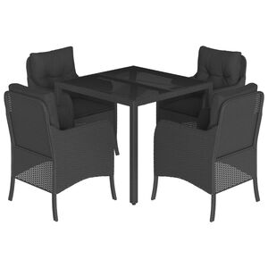 vidaXL Set da Pranzo da Giardino 5 pz Nero con Cuscini in Polyrattan