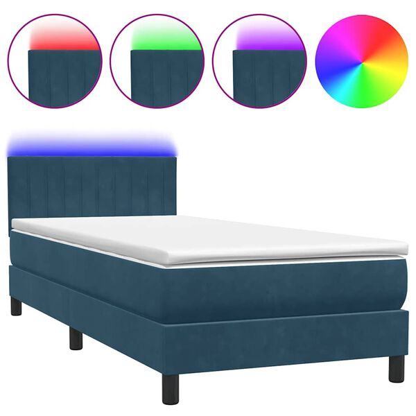 vidaXL Letto a Molle con Materasso e LED Blu Scuro 80x210 cm Velluto