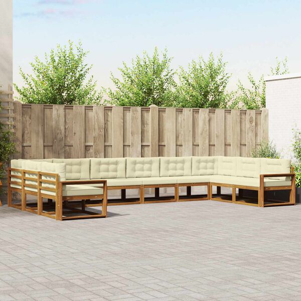 vidaXL Set di divani da esterno con cuscino 10 pcs Naturale e Crema