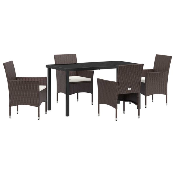 vidaXL Set da Pranzo per Giardino con cuscino 5 pcs Marrone polyrattan
