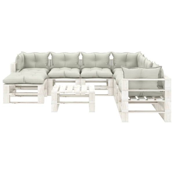 vidaXL Set Divani da Giardino su Pallet 9 pz Cuscini Beige in Legno
