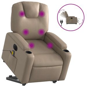 vidaXL Poltrona Alzapersona Massaggio Elettrica Cappuccino Similpelle