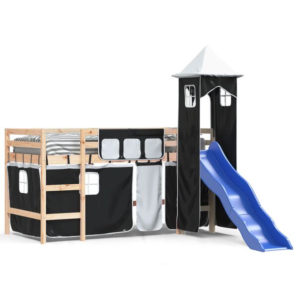 vidaXL Letto a Soppalco con Torre Bambini Bianco e Nero 80x200cm Pino