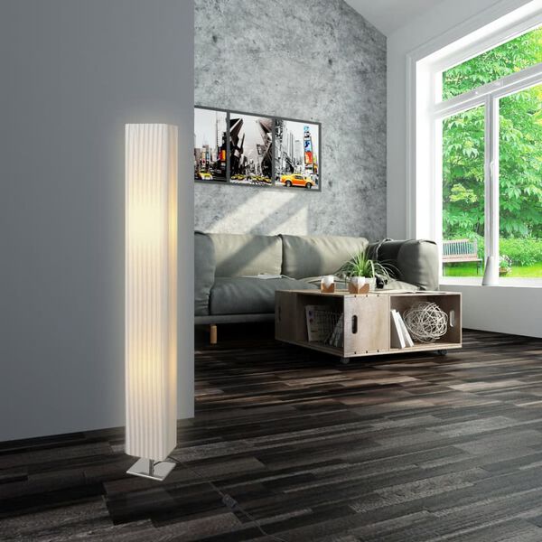 Lampada da terra base in acciaio inox quadrata e paralume in PE bianca