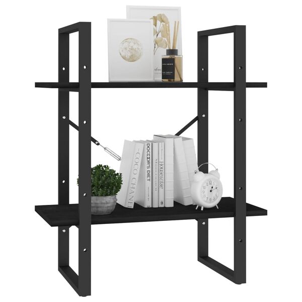 vidaXL Libreria a 2 Ripiani Nera 60x30x70 cm in Massello di Pino