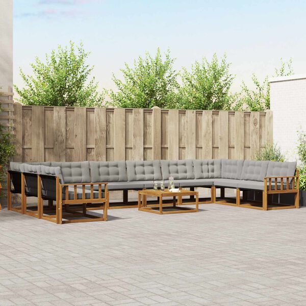 vidaXL Set di divani da esterno 11 pcs Grigio Naturale e Chiaro