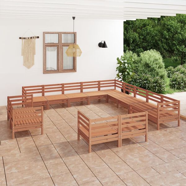 vidaXL Set Salotto da Giardino 13 pz in Legno Massello di Pino Ambra