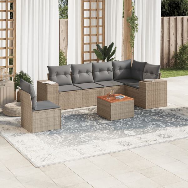vidaXL Set Divani da Giardino 7 pz con Cuscini Beige in Polyrattan