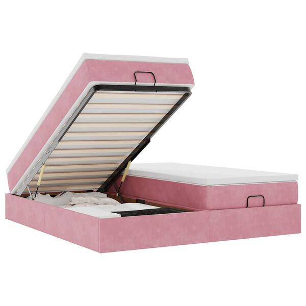 vidaXL Struttura Letto Pouf con Materassi Rosa 200x200 cm Velluto