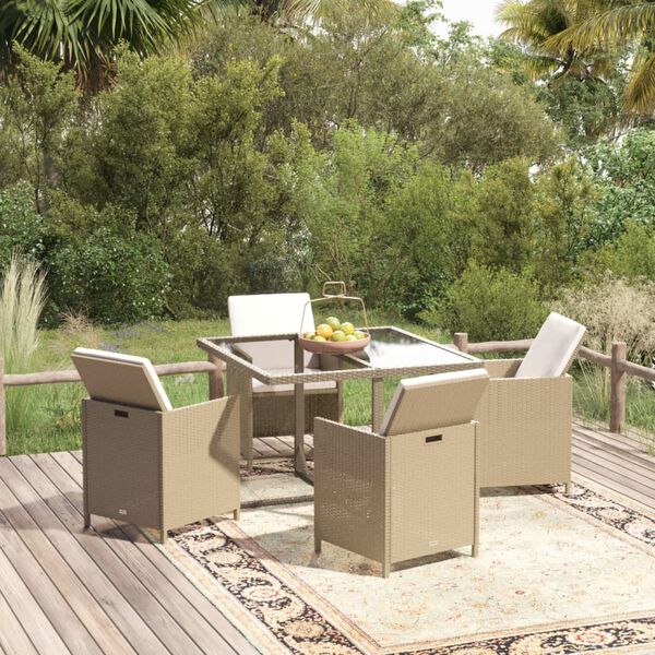 vidaXL Set da Pranzo da Giardino 5 pz con Cuscini Beige in Polyrattan