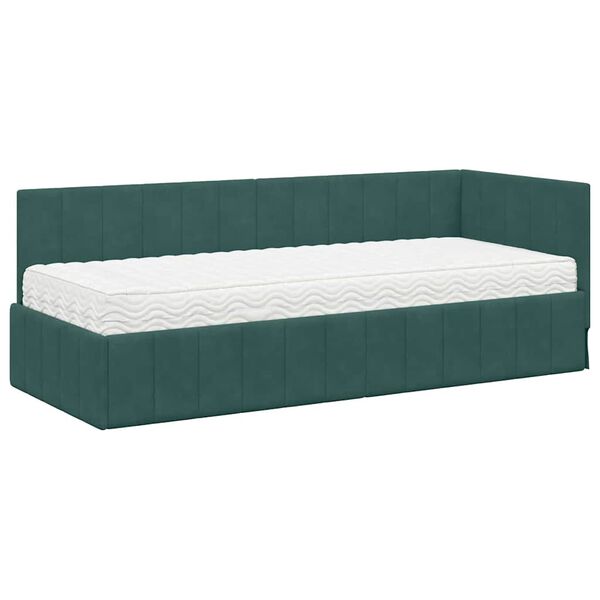 vidaXL Struttura Letto Angolare con Materasso 2 pcs Verde Velluto