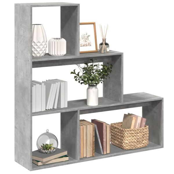 vidaXL Libreria Divisorio 3Piani Grigio Cemento 123x29x123 Truciolato