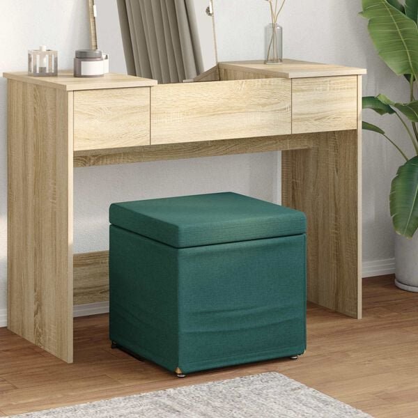vidaXL Pouf Verde Scuro 41 x 41 x 40 cm Tessuto e Legno Ingegnerizzato