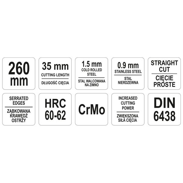 YATO Cesoia per Latta Dritta 260 mm Gialla