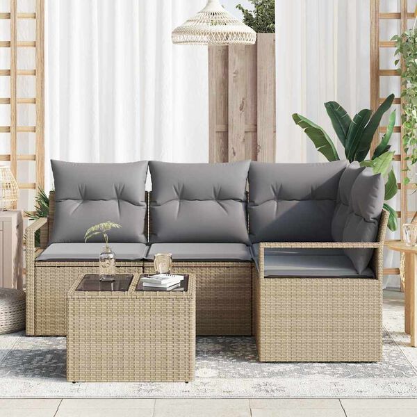 vidaXL Set di divani 5 pcs Beige e Grigio Chiaro polyrattan