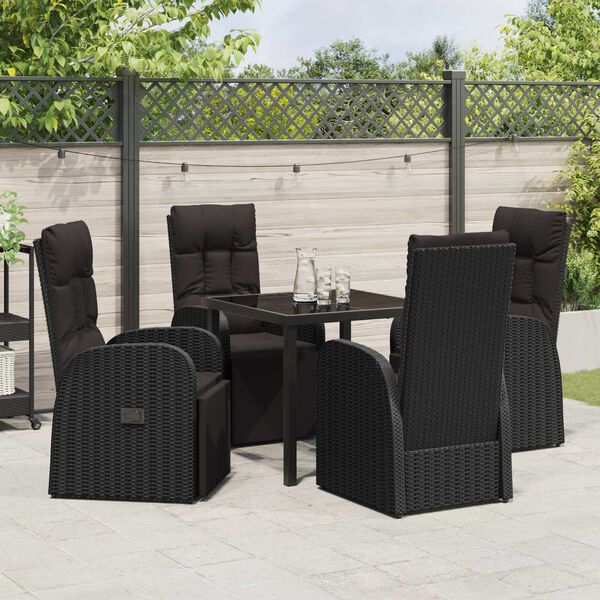 vidaXL Set da Pranzo per Giardino con cuscino 5 pcs Nero polyrattan