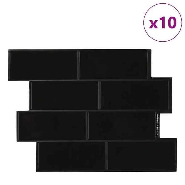 vidaXL Piastrella subway 10 pcs Nero 29.4 x 21.4 cm Poliuretano e PET