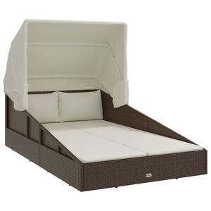 vidaXL Lettino con Tetto Pieghevole Marrone 200x114x128 cm Polyrattan