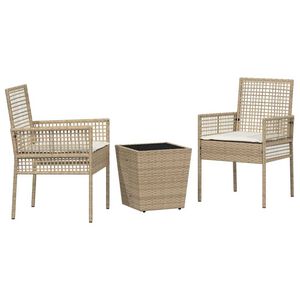 vidaXL Set Bistro da Giardino 3 pcs Beige Poly Rattan