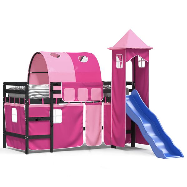vidaXL Letto a Soppalco con Torre Bambini Rosa 90x200cm Massello Pino
