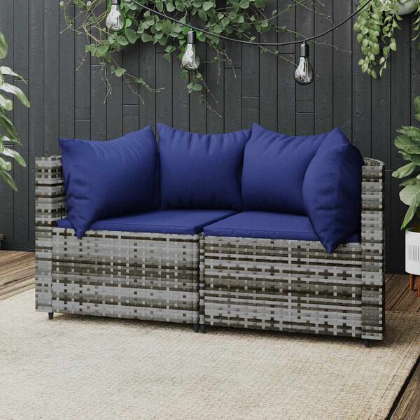 vidaXL Divani Angolari da Giardino con Cuscini 2pz Polyrattan Grigio