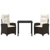 vidaXL Set da Pranzo per Giardino con cuscino 3 pcs Marrone polyrattan