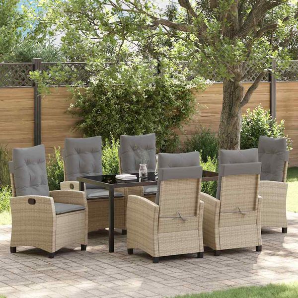 vidaXL Set da Pranzo per Giardino con cuscino 7 pcs Beige polyrattan