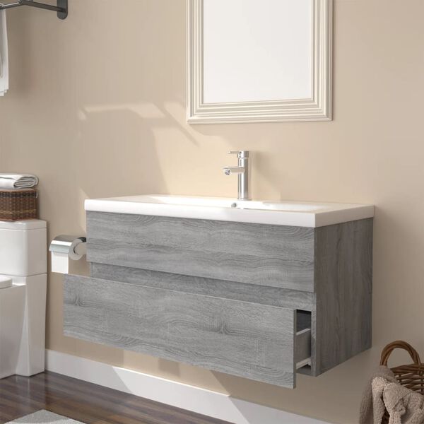 vidaXL Mobile Bagno e Lavabo Integrato Grigio Sonoma Legno Multistrato