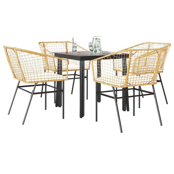 vidaXL Set da Pranzo da Giardino 5pz con Cuscini Polyrattan Vetro
