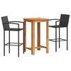vidaXL Set Bar da Giardino 3 pz Nero in Legno Acacia e Polyrattan